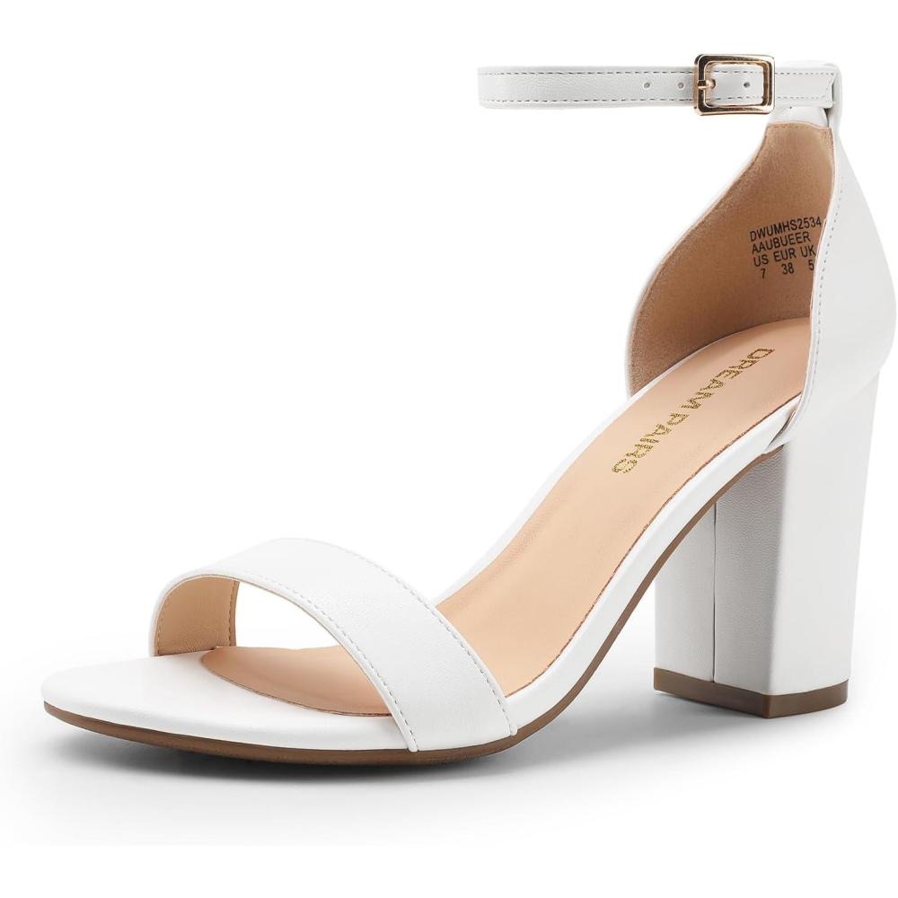 imageDREAM PAIRS Heels for Women Chunky Block Heel Open Toe Ankle Strap 35 Inch Heeled Sandals for Party Date WeddingWhite