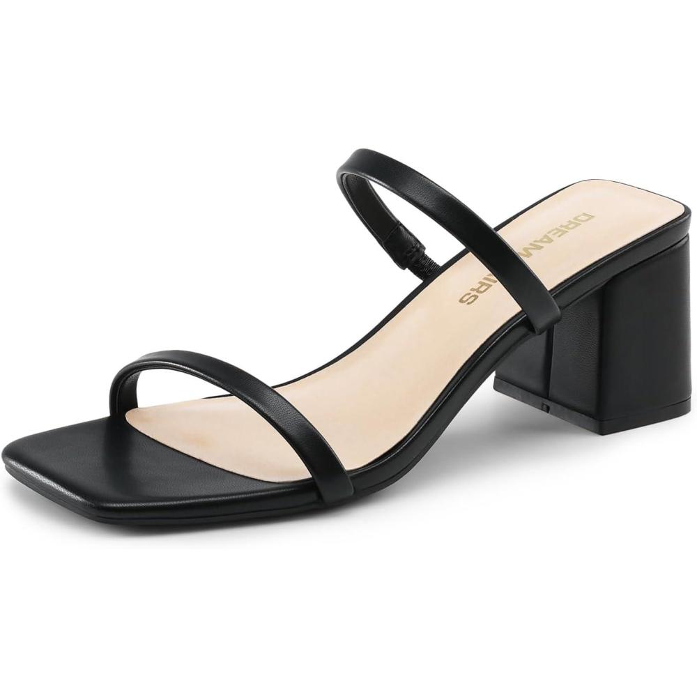 imageDREAM PAIRS Sandal Heels for Women Low Square Open Toe Block Chunky Heels Slip On Slides Mules for Party Homecoming DailyDark Black