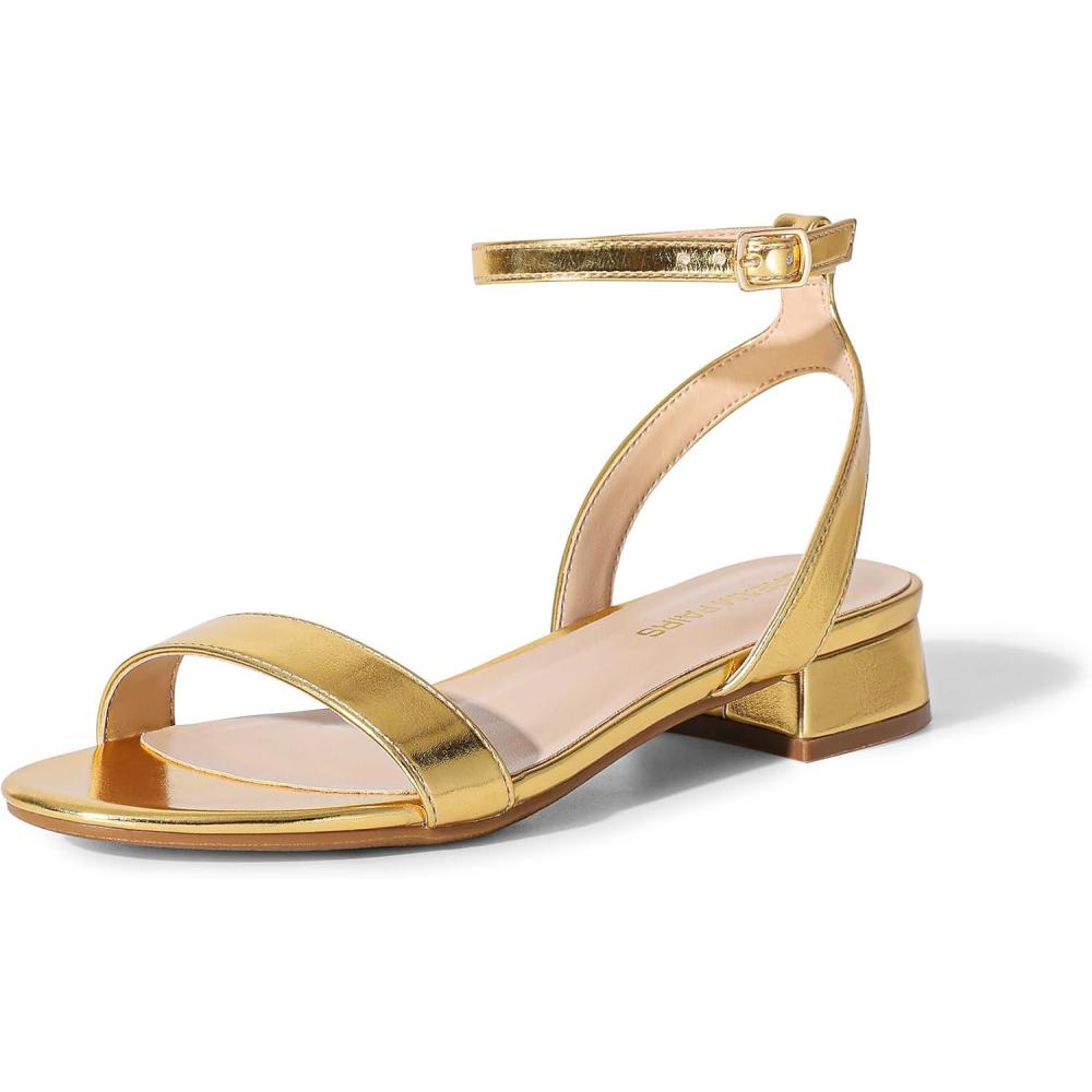 imageDREAM PAIRS Women Black White Nude Clear Sandals Low Heel Dressy Sandals Ankle Strap Open Toe Chunky Block Heeled Summer Classic Comfortable Flat ShoesGold