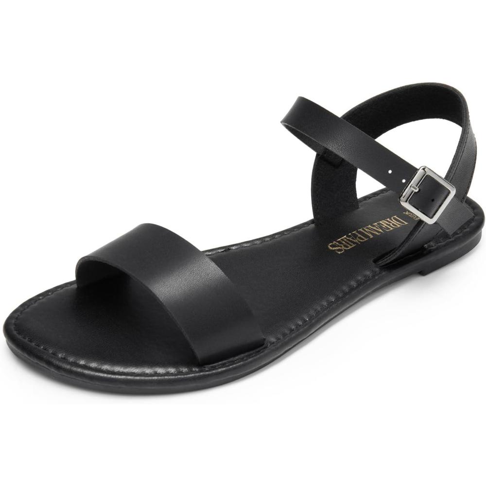 imageDREAM PAIRS Womens Ankle Strap Flat Sandals Open Toes One Band Buckle Summer Dressy SandalsBlack Monochrome