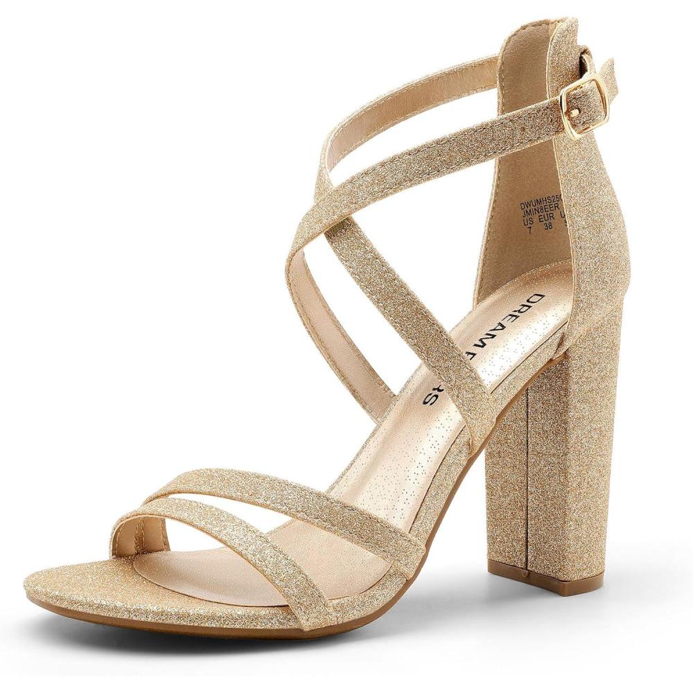 imageDREAM PAIRS Womens Chunky Heels 4 inch High Multi Strap Soft Comfort Block Heeled Sandals for Prom Dancing WeddingGold
