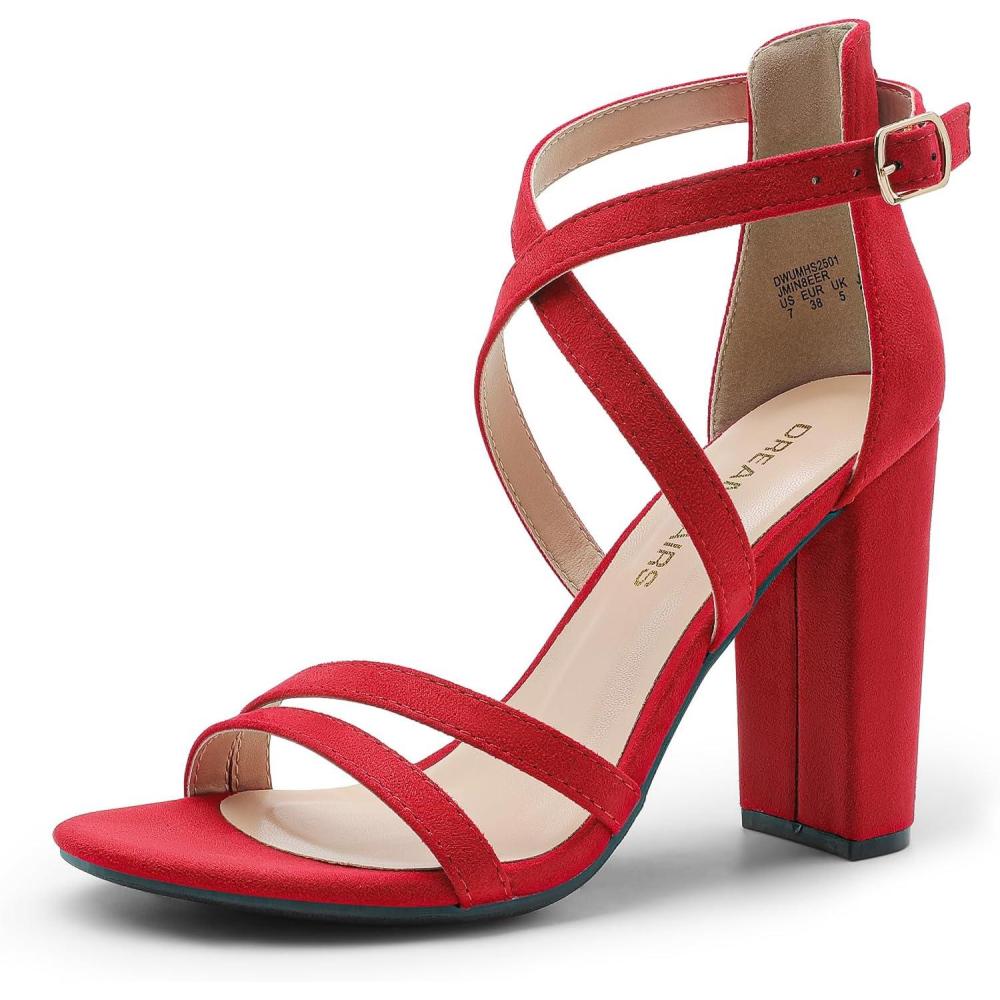 imageDREAM PAIRS Womens Chunky Heels 4 inch High Multi Strap Soft Comfort Block Heeled Sandals for Prom Dancing WeddingRed