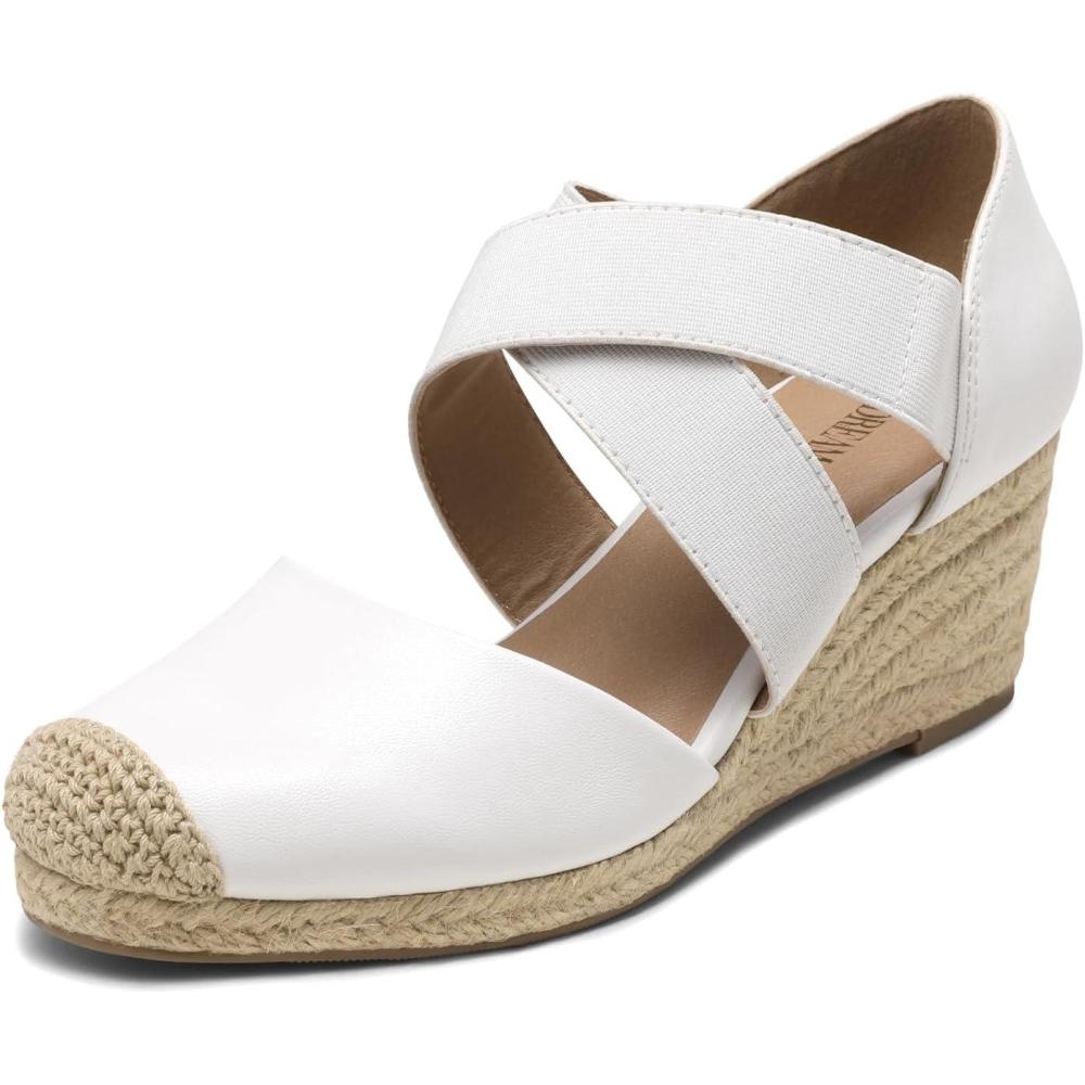 imageDREAM PAIRS Womens Close Toe Espadrilles Platform Slip on Elastic Criss Cross Straps Dressy Wedges SandalsWhite
