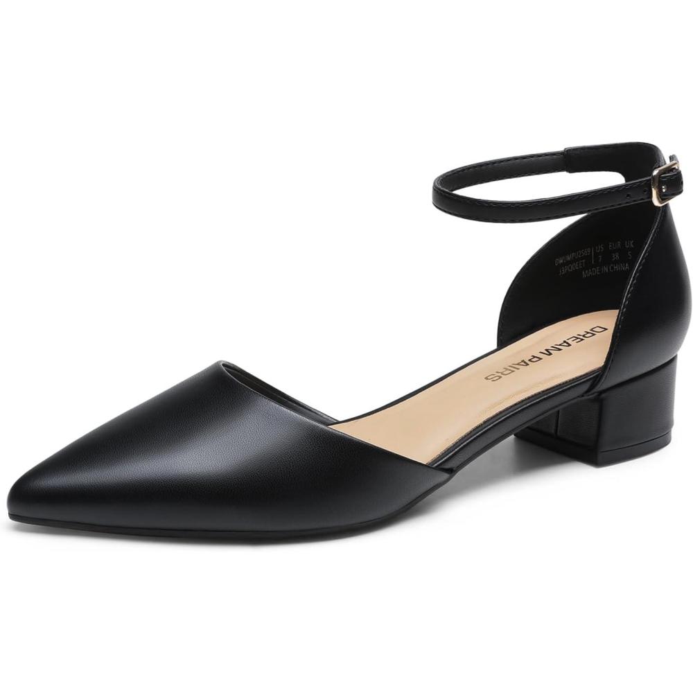 imageDREAM PAIRS Womens Dress Shoes Low Heel Pumps Closed Pointed Toe Comfort Casual DOrsay Flats Ankle StrapBlackpu