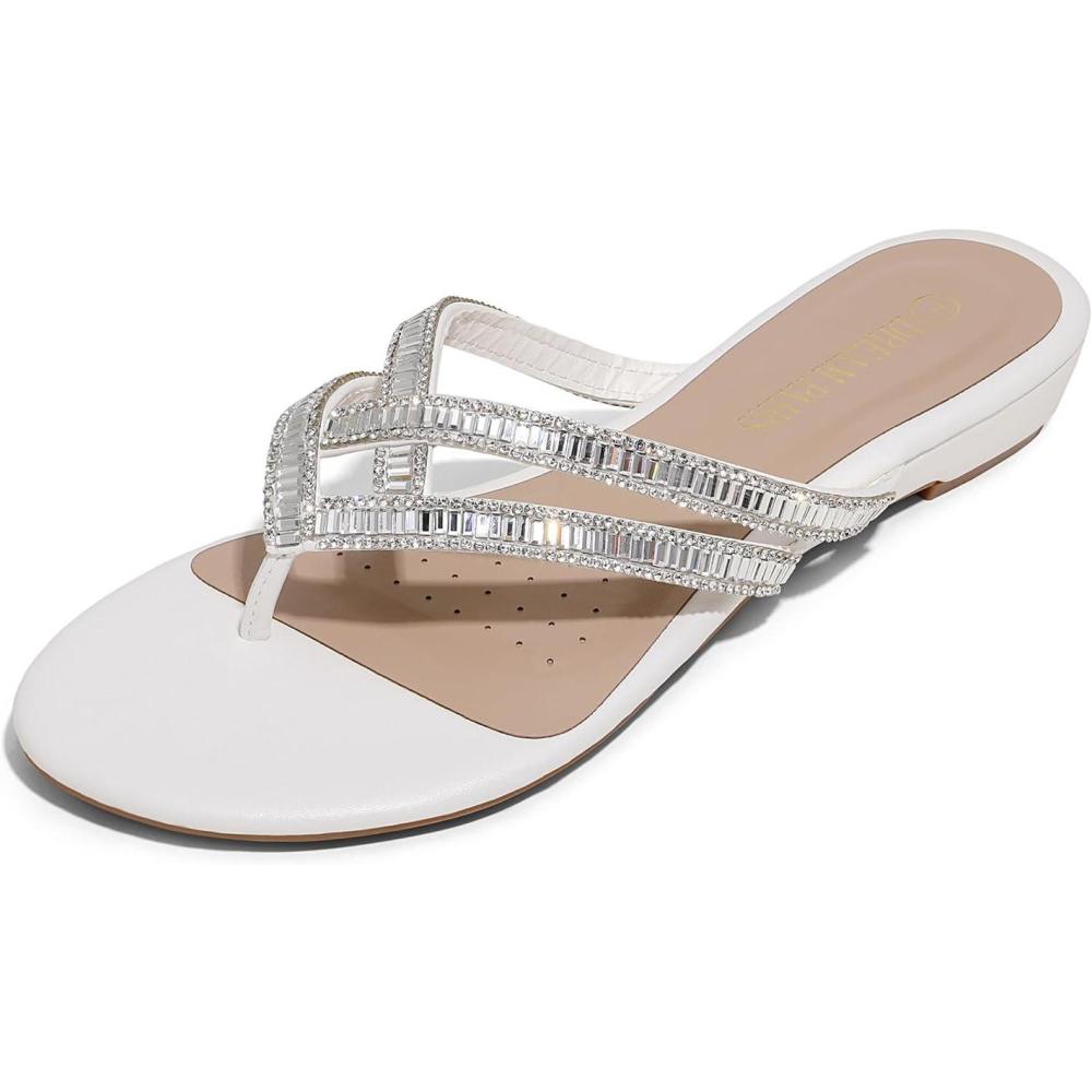 imageDREAM PAIRS Womens Fashion Rhinestones Design Slides Sandals Dress Daily Flat Sandals for SummerWhite