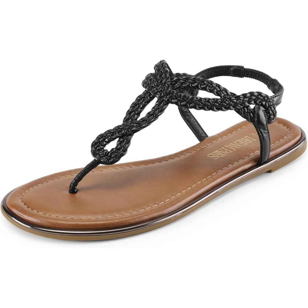 imageDREAM PAIRS Womens Flat Sandals Dressy Summer Stappy Comfortable Ankle Elastic TStrap Beach Thong SandalsBlack