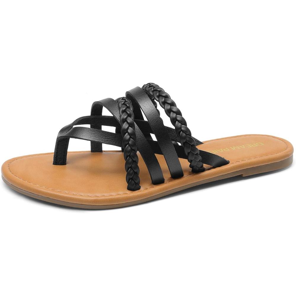 imageDREAM PAIRS Womens Flip Flops Round Toe Multi Strap lightweight Summer Beach Flat Casual Thong SandalsBlack