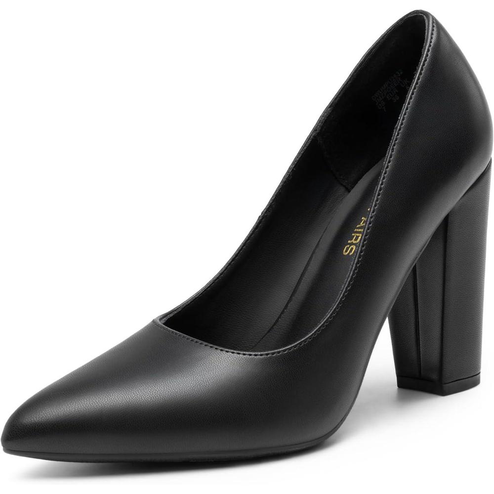 imageDREAM PAIRS Womens High Chunky Block Heels Closed Pointed Toe Slip on Women Pumps Wedding Party Work Comfortable Dress Shoes for WomenBlackpu