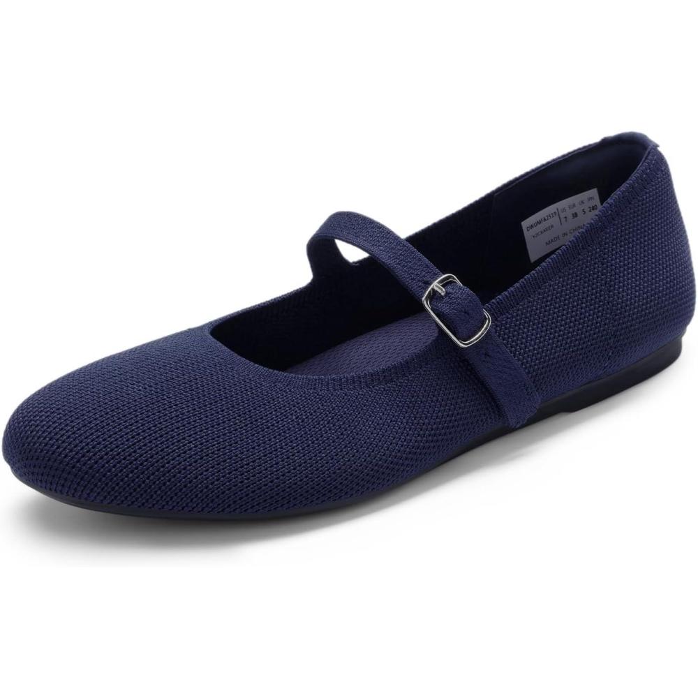 imageDREAM PAIRS Womens Mary Jane Ballet Flat Shoes Dressy Foldable Knit Flats with Arch Support Comfortable for Casual Work OfficeNavy