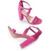 DREAM PAIRS 4 inch High Heels for Women Chunky Block Cross Strap Open Toe Dress Sandals for Wedding Bridal Evening Homecoming Prom(Hot Pink)