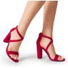 DREAM PAIRS 4 inch High Heels for Women Chunky Block Cross Strap Open Toe Dress Sandals for Wedding Bridal Evening Homecoming Prom(Red)
