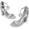 DREAM PAIRS 4 inch High Heels for Women Chunky Block Cross Strap Open Toe Dress Sandals for Wedding Bridal Evening Homecoming Prom(Silver)