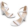 DREAM PAIRS 4 inch High Heels for Women Chunky Block Cross Strap Open Toe Dress Sandals for Wedding Bridal Evening Homecoming Prom(White)