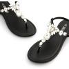DREAM PAIRS Flat Sandals for Women Dressy Rhinestone T-Strap Thong Flat Sandals for Summers Dress Beach(Black)