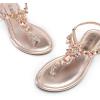 DREAM PAIRS Flat Sandals for Women Dressy Rhinestone T-Strap Thong Flat Sandals for Summers Dress Beach(Champagne/Gold)