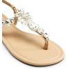 DREAM PAIRS Flat Sandals for Women Dressy Rhinestone T-Strap Thong Flat Sandals for Summers Dress Beach(Nude)
