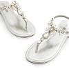 DREAM PAIRS Flat Sandals for Women Dressy Rhinestone T-Strap Thong Flat Sandals for Summers Dress Beach(Silver)