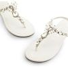 DREAM PAIRS Flat Sandals for Women Dressy Rhinestone T-Strap Thong Flat Sandals for Summers Dress Beach(White)