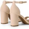 DREAM PAIRS Heels for Women Chunky Block Heel Open Toe Ankle Strap 3.5 Inch Heeled Sandals for Party Date Wedding(Nude-nubuck)