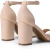 DREAM PAIRS Heels for Women Chunky Block Heel Open Toe Ankle Strap 3.5 Inch Heeled Sandals for Party Date Wedding(Nude-suede)