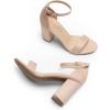 DREAM PAIRS Heels for Women Chunky Block Heel Open Toe Ankle Strap 3.5 Inch Heeled Sandals for Party Date Wedding(Nude-suede)