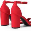DREAM PAIRS Heels for Women Chunky Block Heel Open Toe Ankle Strap 3.5 Inch Heeled Sandals for Party Date Wedding(Red)