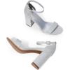 DREAM PAIRS Heels for Women Chunky Block Heel Open Toe Ankle Strap 3.5 Inch Heeled Sandals for Party Date Wedding(Silver)