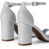 DREAM PAIRS Heels for Women Chunky Block Heel Open Toe Ankle Strap 3.5 Inch Heeled Sandals for Party Date Wedding(Silver)