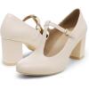 DREAM PAIRS Low Chunky Heels for Women T-Strap Mary Jane Pumps Wedding Dress Shoes(Nude/Pu)