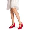 DREAM PAIRS Low Chunky Heels for Women T-Strap Mary Jane Pumps Wedding Dress Shoes(Red)