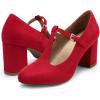 DREAM PAIRS Low Chunky Heels for Women T-Strap Mary Jane Pumps Wedding Dress Shoes(Red)