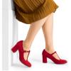 DREAM PAIRS Low Chunky Heels for Women T-Strap Mary Jane Pumps Wedding Dress Shoes(Red)