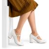DREAM PAIRS Low Chunky Heels for Women T-Strap Mary Jane Pumps Wedding Dress Shoes(White/Pu)