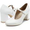 DREAM PAIRS Low Chunky Heels for Women T-Strap Mary Jane Pumps Wedding Dress Shoes(White/Pu)