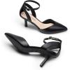 DREAM PAIRS Pointed Closed Toe Kitten Heels Stiletto Ankle Strap Women’s Pumps Shoes for Women Wedding Party Dress Sandals(Black-pu)