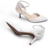 DREAM PAIRS Pointed Closed Toe Kitten Heels Stiletto Ankle Strap Women’s Pumps Shoes for Women Wedding Party Dress Sandals(White-pu)