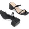 DREAM PAIRS Sandal Heels for Women Low Square Open Toe Block Chunky Heels Slip On Slides Mules for Party Homecoming Daily(Black-stone Pu)