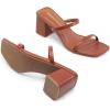 DREAM PAIRS Sandal Heels for Women Low Square Open Toe Block Chunky Heels Slip On Slides Mules for Party Homecoming Daily(Brown)