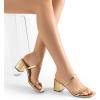DREAM PAIRS Sandal Heels for Women Low Square Open Toe Block Chunky Heels Slip On Slides Mules for Party Homecoming Daily(Gold)