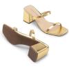 DREAM PAIRS Sandal Heels for Women Low Square Open Toe Block Chunky Heels Slip On Slides Mules for Party Homecoming Daily(Gold)