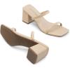 DREAM PAIRS Sandal Heels for Women Low Square Open Toe Block Chunky Heels Slip On Slides Mules for Party Homecoming Daily(Nude)