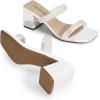 DREAM PAIRS Sandal Heels for Women Low Square Open Toe Block Chunky Heels Slip On Slides Mules for Party Homecoming Daily(Pure White)