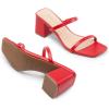 DREAM PAIRS Sandal Heels for Women Low Square Open Toe Block Chunky Heels Slip On Slides Mules for Party Homecoming Daily(Red)