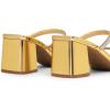 DREAM PAIRS Sandal Heels for Women Low Square Open Toe Block Chunky Heels Slip On Slides Mules for Party Homecoming Daily(Shiny Gold)