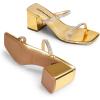 DREAM PAIRS Sandal Heels for Women Low Square Open Toe Block Chunky Heels Slip On Slides Mules for Party Homecoming Daily(Shiny Gold)