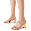 DREAM PAIRS Sandal Heels for Women Low Square Open Toe Block Chunky Heels Slip On Slides Mules for Party Homecoming Daily(Shiny Gold)