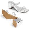 DREAM PAIRS Sandal Heels for Women Low Square Open Toe Block Chunky Heels Slip On Slides Mules for Party Homecoming Daily(Shiny Silver)
