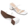 DREAM PAIRS Sandal Heels for Women Low Square Open Toe Block Chunky Heels Slip On Slides Mules for Party Homecoming Daily(White)