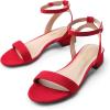 DREAM PAIRS Women Black White Nude Clear Sandals Low Heel Dressy Sandals Ankle Strap Open Toe Chunky Block Heeled Summer Classic Comfortable Flat Shoes(Red)