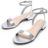 DREAM PAIRS Women Black White Nude Clear Sandals Low Heel Dressy Sandals Ankle Strap Open Toe Chunky Block Heeled Summer Classic Comfortable Flat Shoes(Silver)